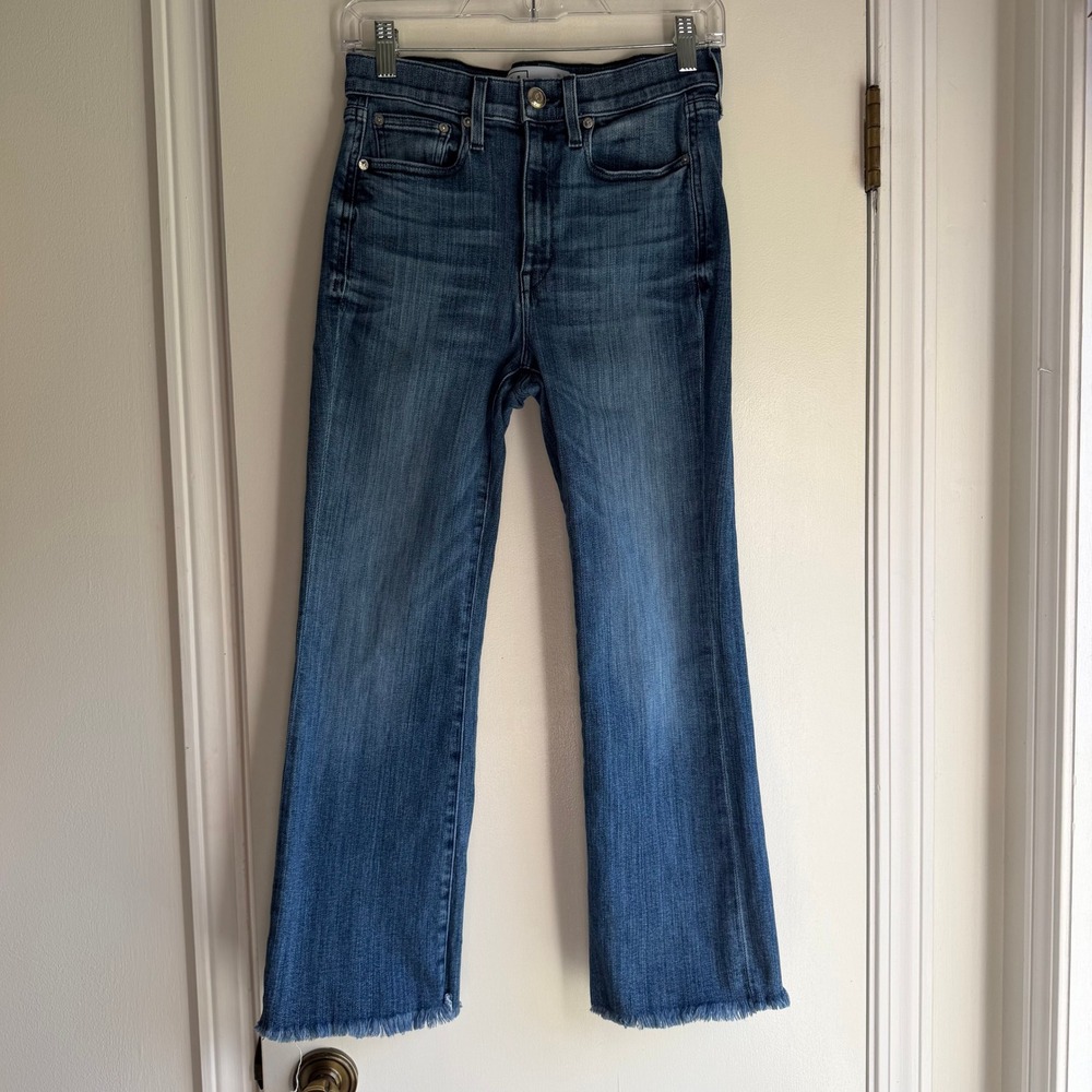 AYR The Pop High Rise Straight Leg Jeans Blue Raw Hem Size 28S Made in USA
